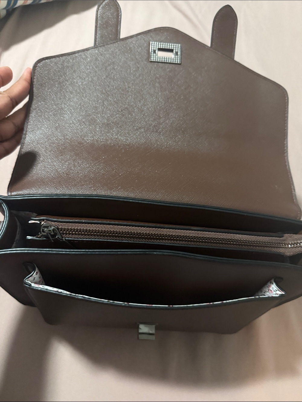 Brown Leather & Blue Plaid Satchel - Handbag - Picture 6 of 8